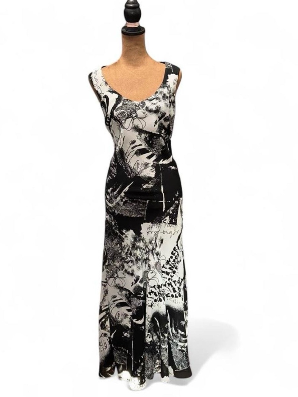 Black & White Sleeveless Print Maxi Dress Size 10 Tribal Brand